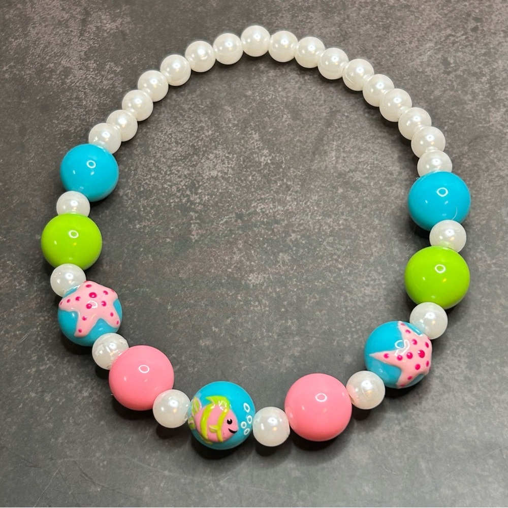 Colorful Kids Beaded Necklace Featuring Fish and Starfish Art Details